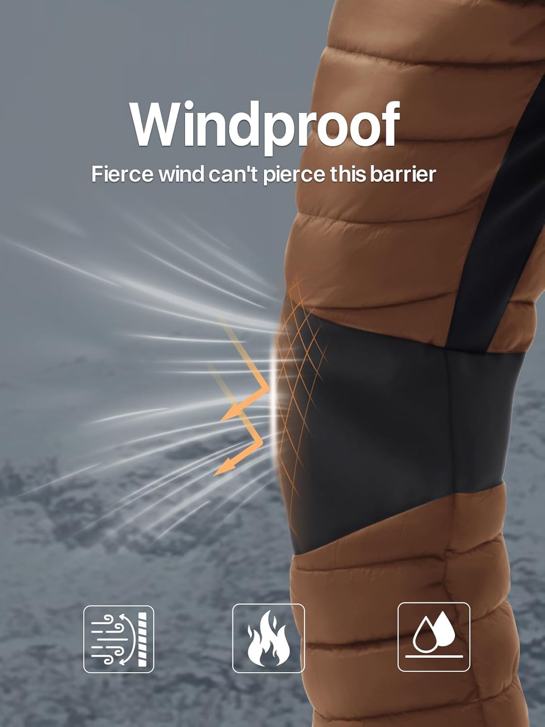 FREE SOLDIER Men's Warm Utility Puffy Quilted Insulated Pants Windproof Winter Pants (Small Brown) - Image 4