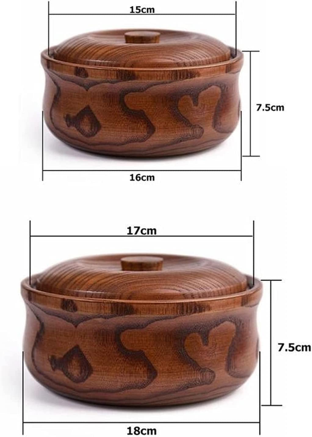 Drewniana miska na owoce z pokrywką, miska na sałatkę i zupę do zastawy stołowej z ryżem, idealna do użytku domowego i hotelowego, 18 x 7,5 cm, trwała drewniana konstrukcja