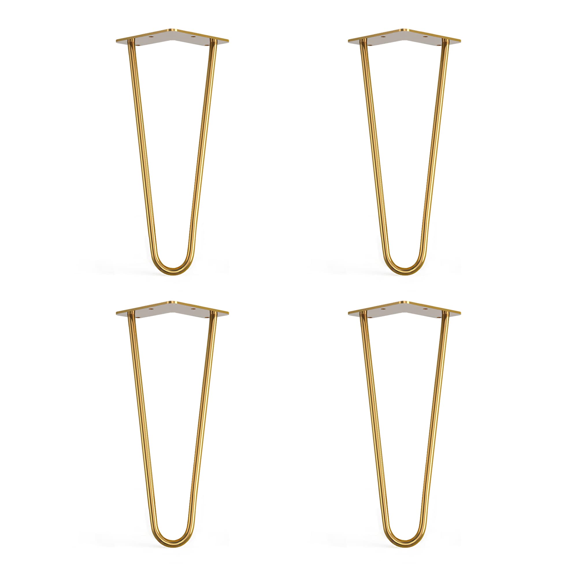 Dt Ironcraft Gold (Brass) 4 X Hairpin Legs With Floor Protector Feet & Screws - 30Cm 2 Rod / 10Mm, Gold Brass