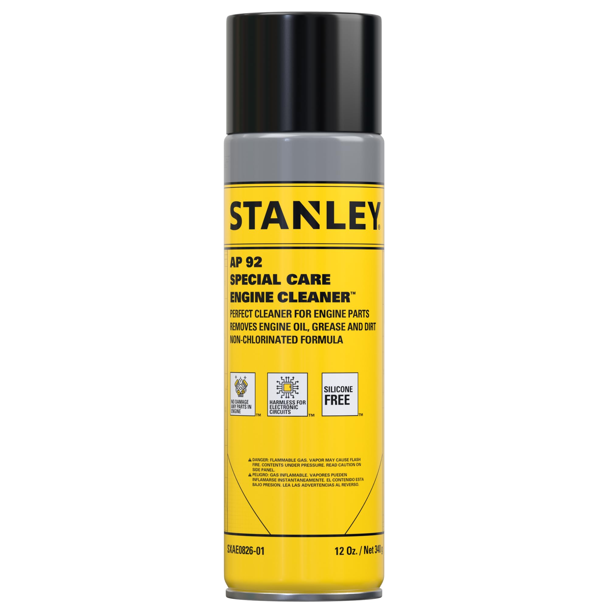 STANLEY AP 92 Engine Cleaner Spray - 12x12 Fl. oz., Automotive Degreaser Spray,Use for Tight Spaces, Non-corrosive - 1 Pack