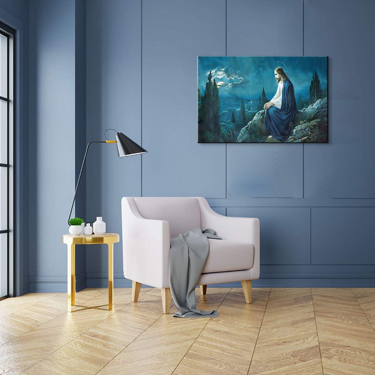 YOUHONG Modern Jesus Christ Wall Art The Prayer of Jesus in The Gethsemane Garden Canvas Art Decor Christian Framed Wall Art Ready to Hang for Living Room Decor (12''H x 18''W)