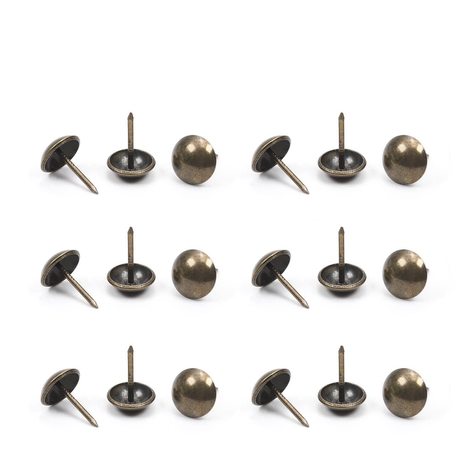 Yinpecly 120Pcs Antique Upholstery Nails Tacks 0.47" Head Dia Metal Round Thumb Push Pins 0.67" Height for Furniture Decorative Sofa Headboards Chair