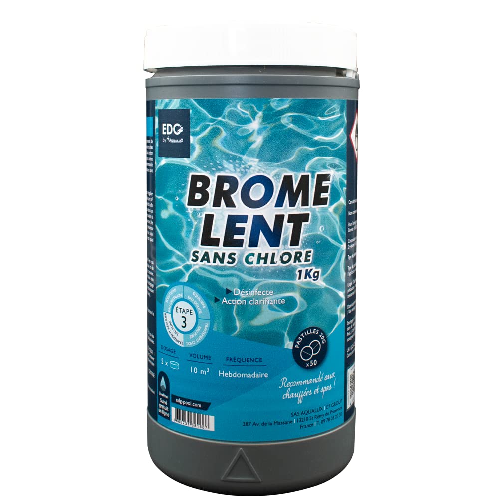 EDG by AQUALUX Brome Lent Pastilles 20g - 1kg | Brome Permanent - Désinfection Régulière - Dissolution Lente + 10 Tests HPS OFFERTS 6 en 1