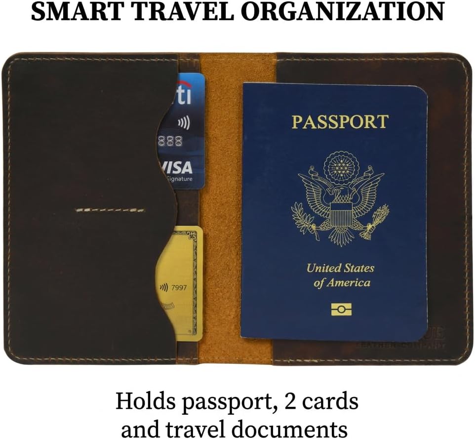Leather Passport Wallet for Travel, Contoured Card Slots, Full Grain