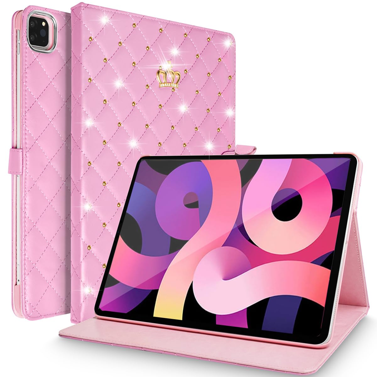 AuroiCCY Case for iPad Air 11 inch M3 2025/M2 2024 iPad 7th/6th Gen, Shockproof PU Leather Folio Smart [Auto Wake/Sleep] Elegant Cute Bling Diamond