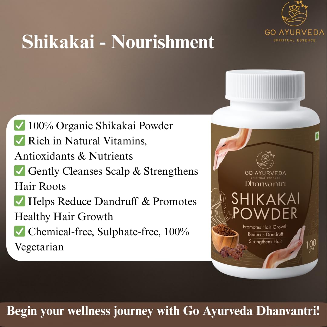Go Ayurveda Dhanvantri Herbal Shikakai Powder for Hair β Natural Cleanser & Conditioner | Promotes Hair Growth & Reduces Dandruff | 100% Pure Ayurvedic Hair Pack | 100g 1