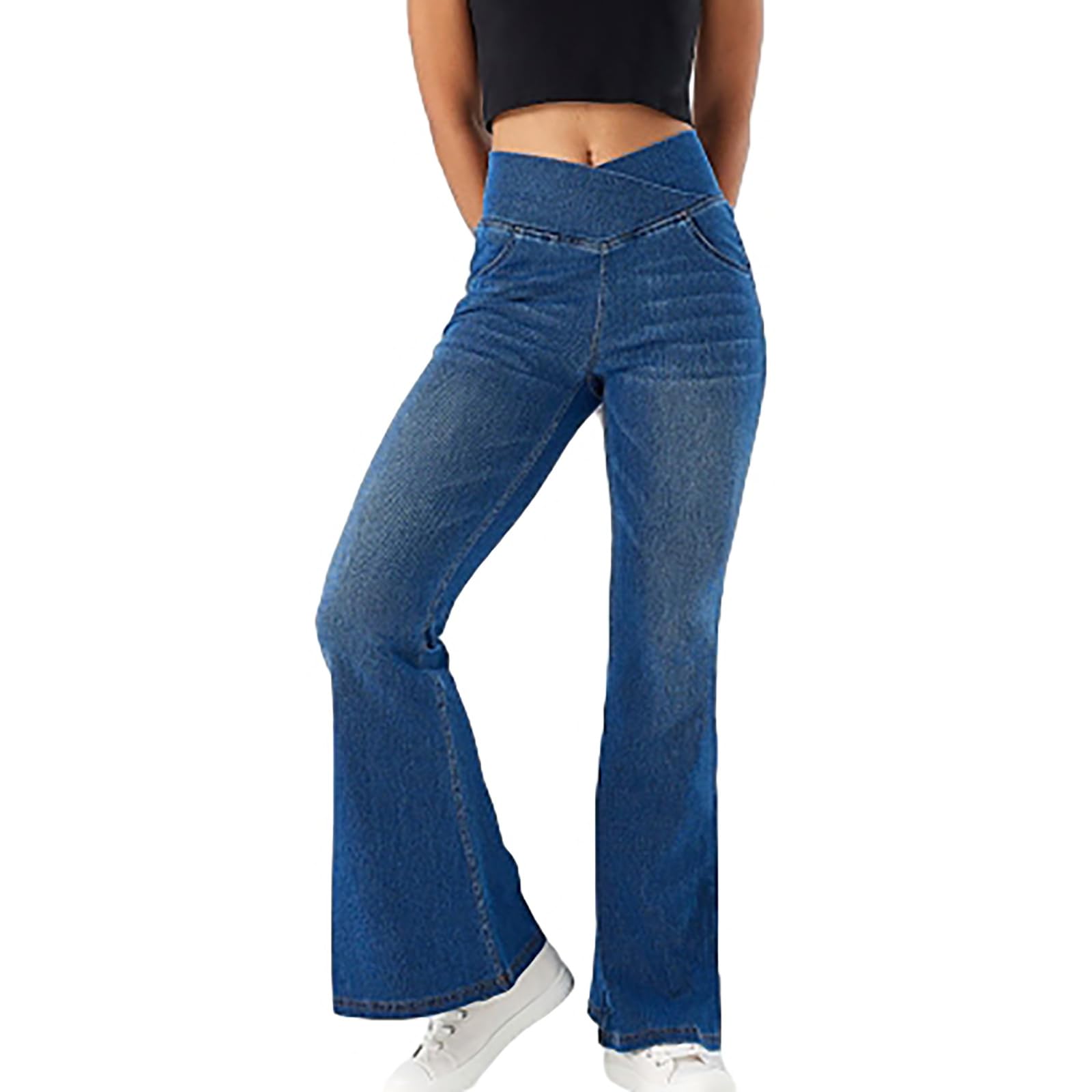 Damskie Rozciągliwe Rozszerzane Spodnie Dresowe Jeansy Skinny Elastyczna Talia Wciągane Wygodne Sprane Luźne Dżinsy Jeansy Casual Sport Spodnie Fitness Spodnie do Pracy w Biurze