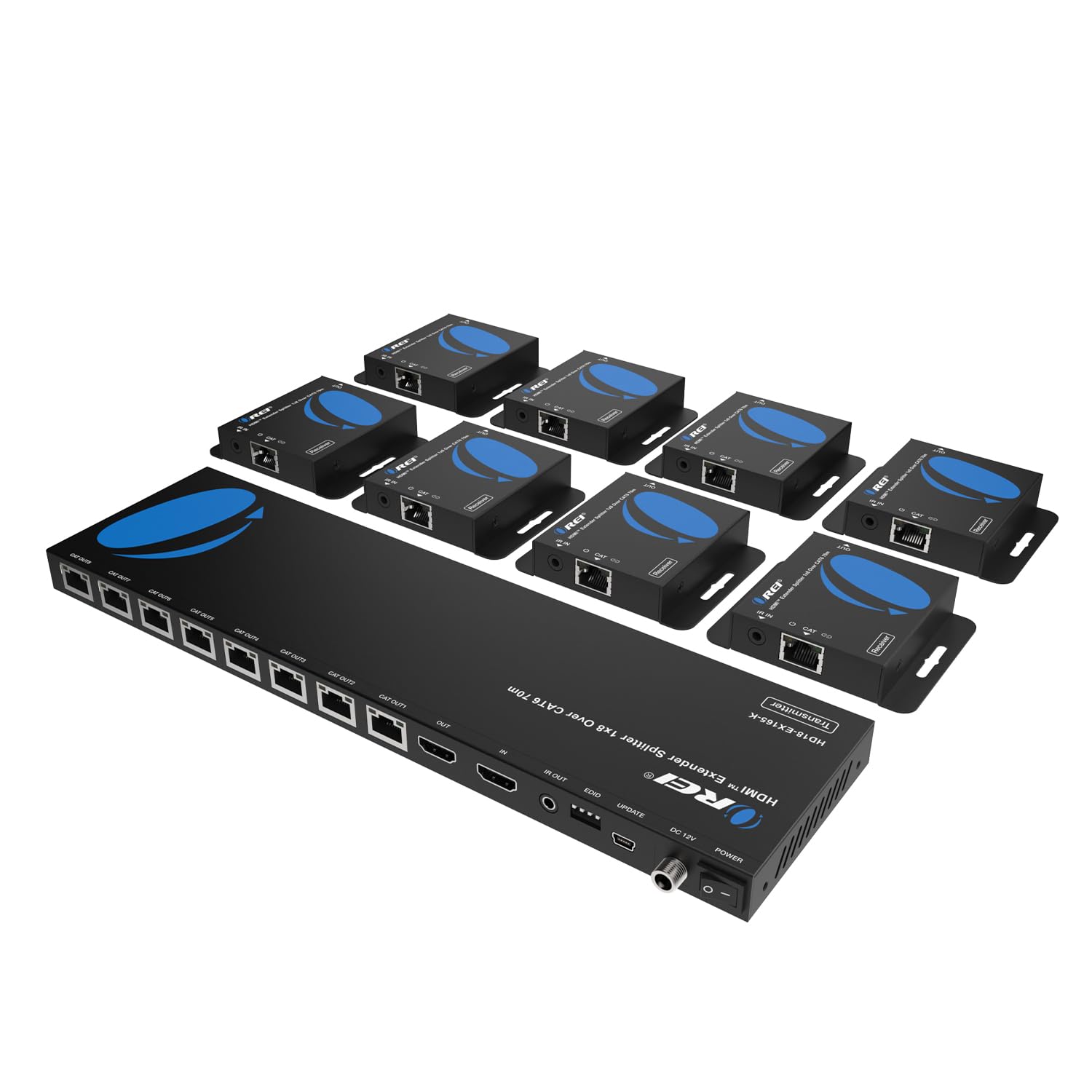 OREI4K 1x8 HDMI Extender Splitter Multiple Over CAT 6/7 Cable with EDID management - 4K@30Hz upto 165ft and 1080p@60Hz upto 230ft- Loop Out