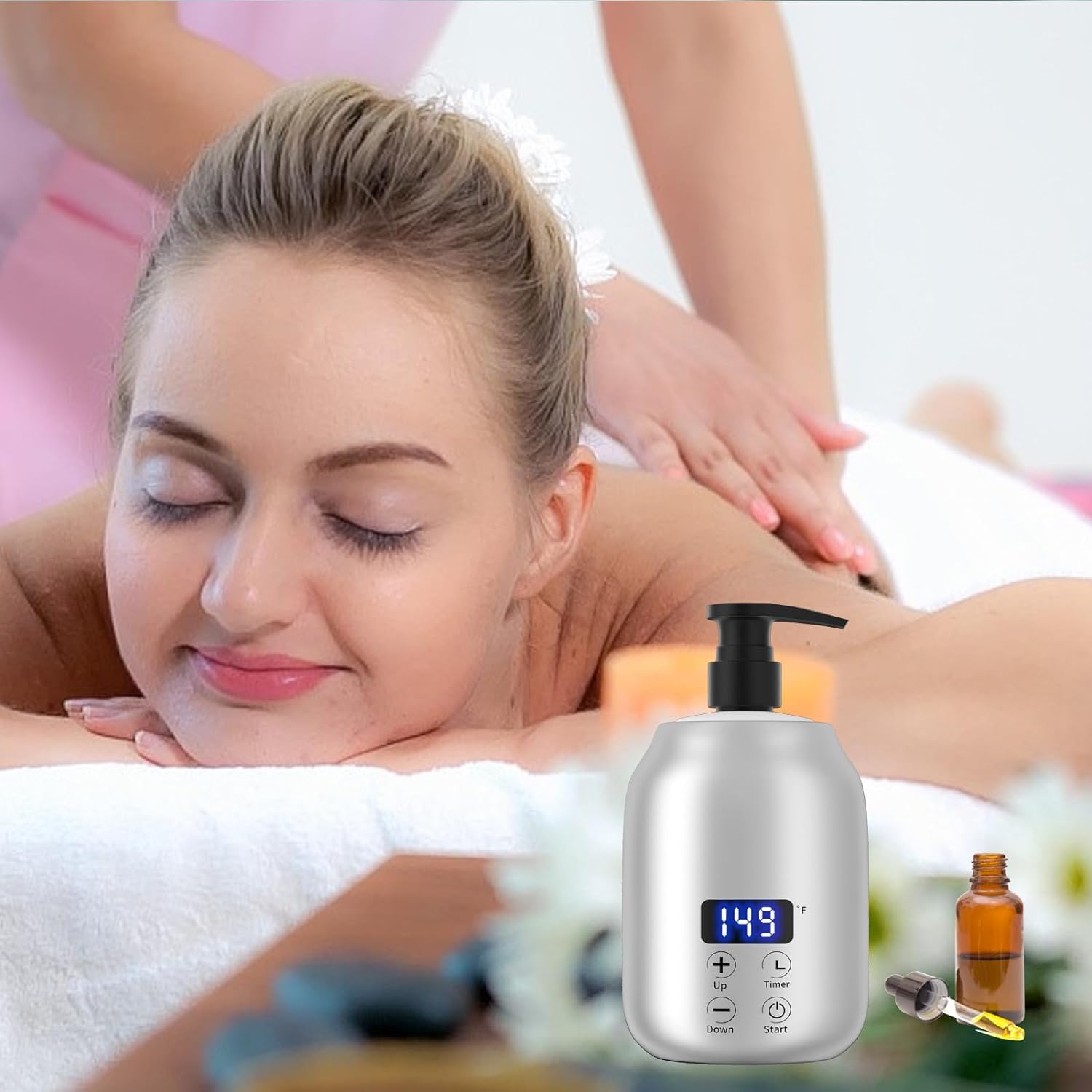 Scaldaolio per Massaggio per Olio da Massaggio Spa Dispenser da 2 Bottiglie e Scaldalozione Scaldabiberon per gel Scaldabiberon per Salone Scaldabiberon per olio da massaggio (Silver)