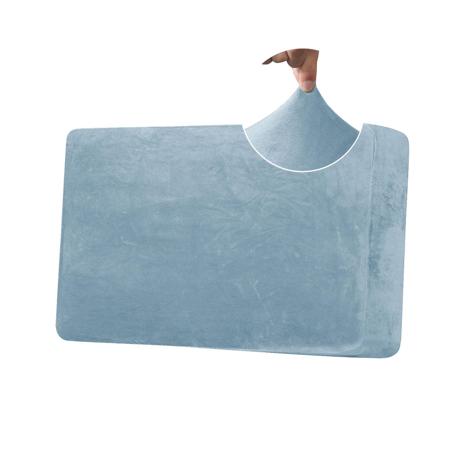 Sofa Seat Cushion Covers, Velvet Sofa Cushion Slipcovers, Stretch Couch Cushion Covers Replacement for Individual Cushion with Elastic Fabric (Large 2-Seater,Light Blue)