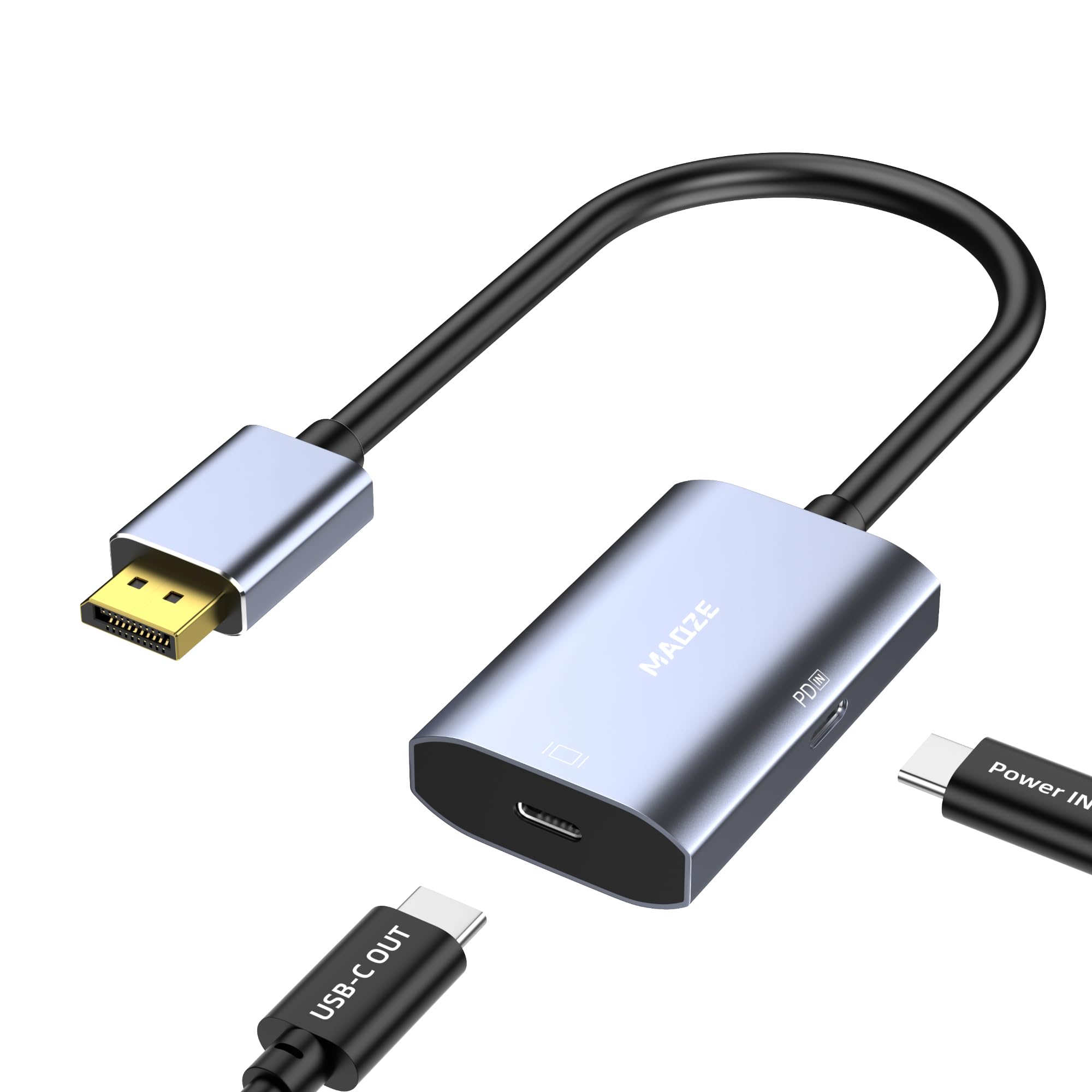 Adapter DisplayPort 8K przy 30 Hz / 4K przy 144 Hz na USB-C z ładowaniem PD 65 W, grafitowy kabel Display Port męski na typ C żeński do monitora USBC, kompatybilny z MacBook Pro/Air, iMac