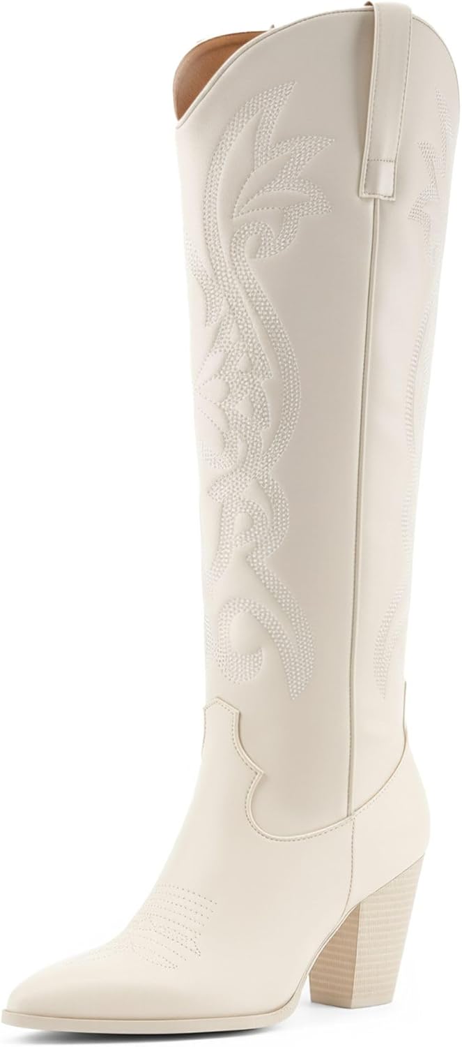 WIRALOMI Cowboy Boots for Women Knee High Cowgirl Boots with Embroidered Chunky Heel Western Tall Boots