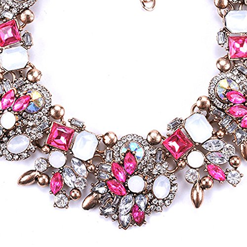 Zthread Bib Statement Necklace Colorful Crystal Rhinestone Choker Necklace Collar Necklace For Women Fashion Accessories (Rose Pink+White) #TOP2