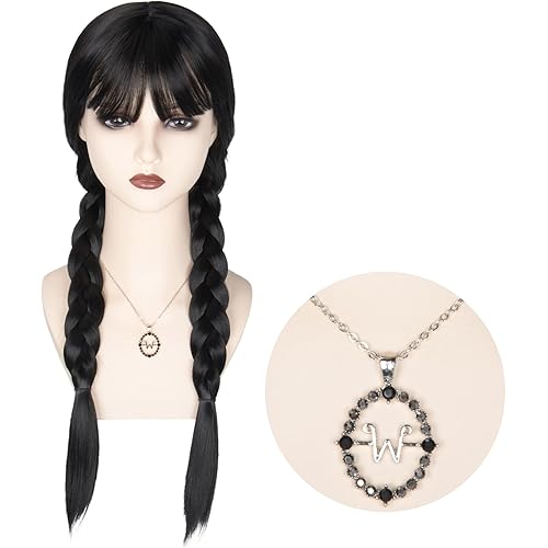 M MISS U HAIR Women Long Black Braids Wig with Bangs Long Straight Pigtails Wig for Adult Costume Halloween Wig