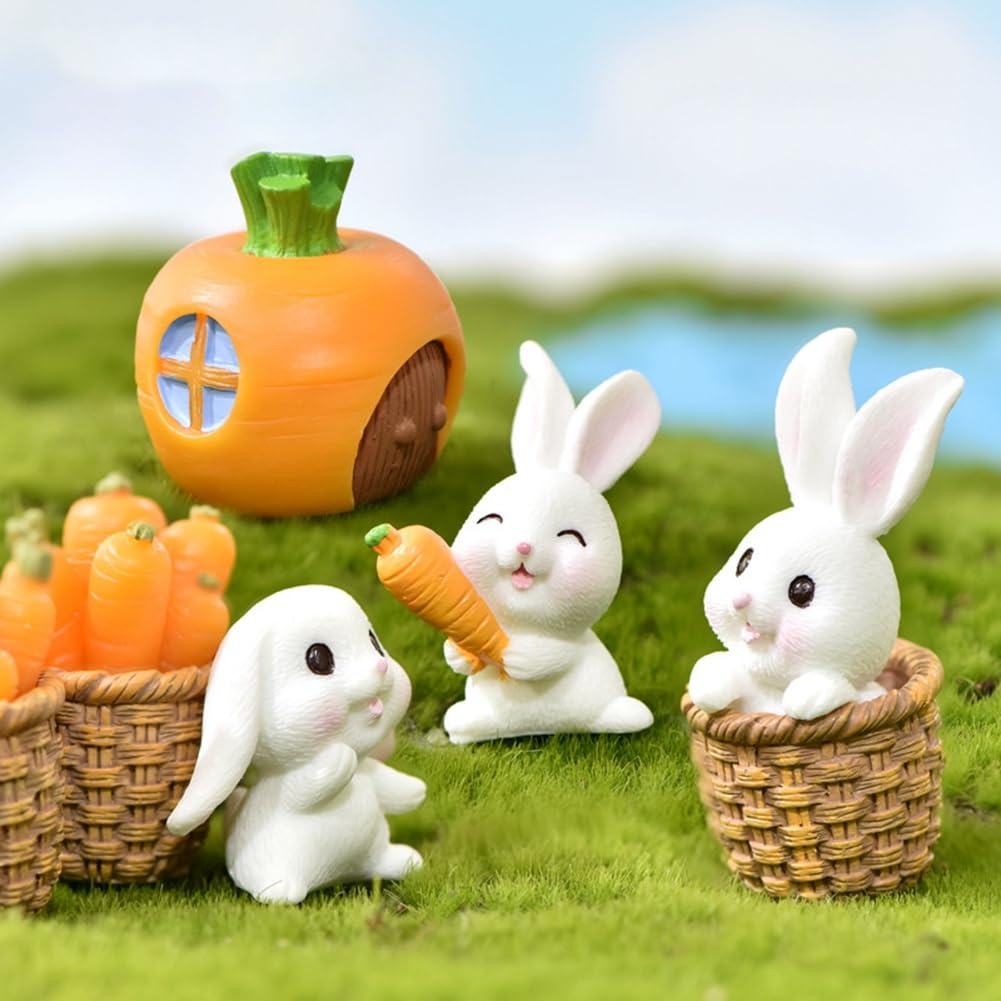 CTRLZS Resin Cute Bunny Carrot Animal Figurine Miniature Garden Cake Decoration Doll House Decor