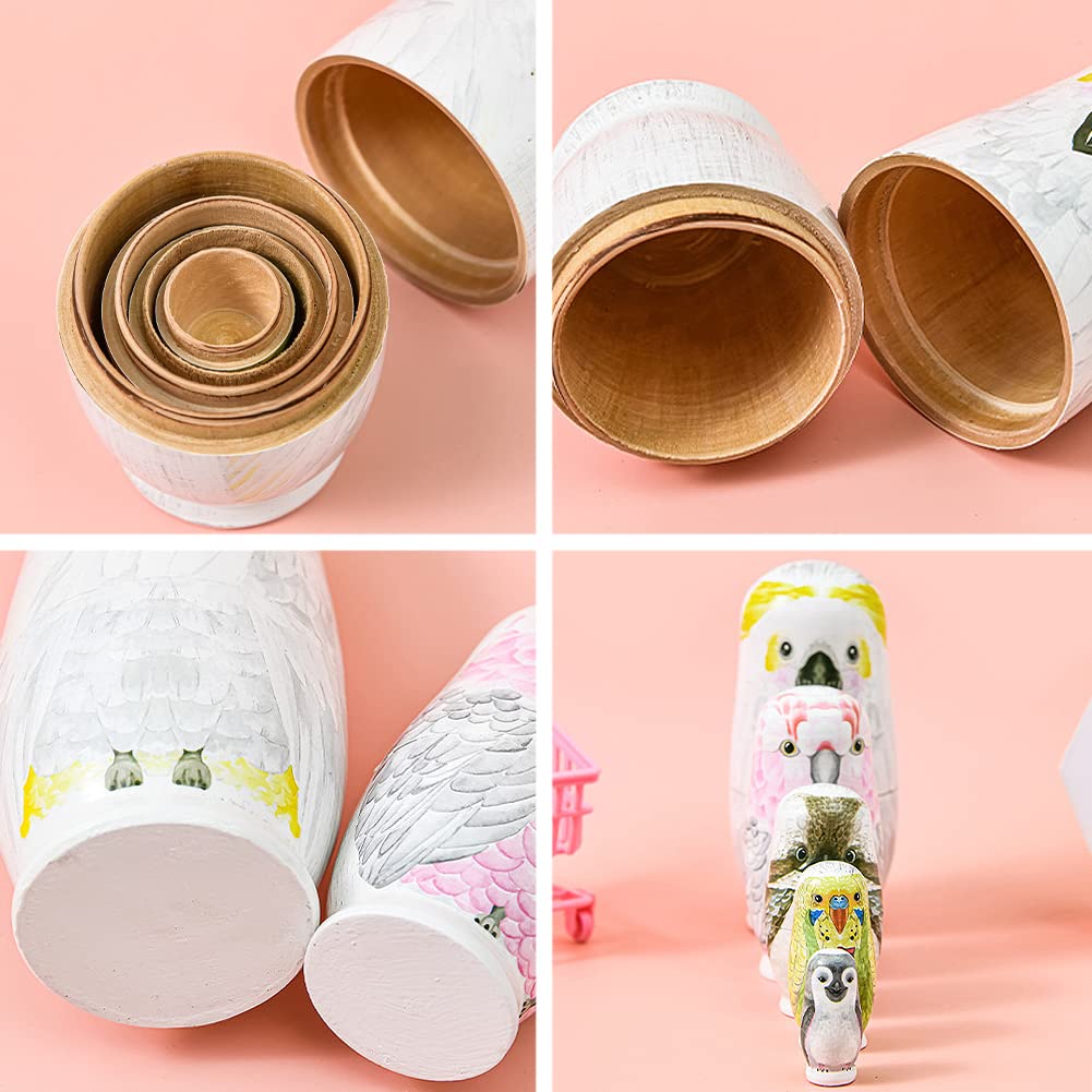 Boerni Juego de 5 muñecos rusos de madera con diseño de búho, hechos a mano, para niños, cumpleaños, Navidad, decoración del hogar