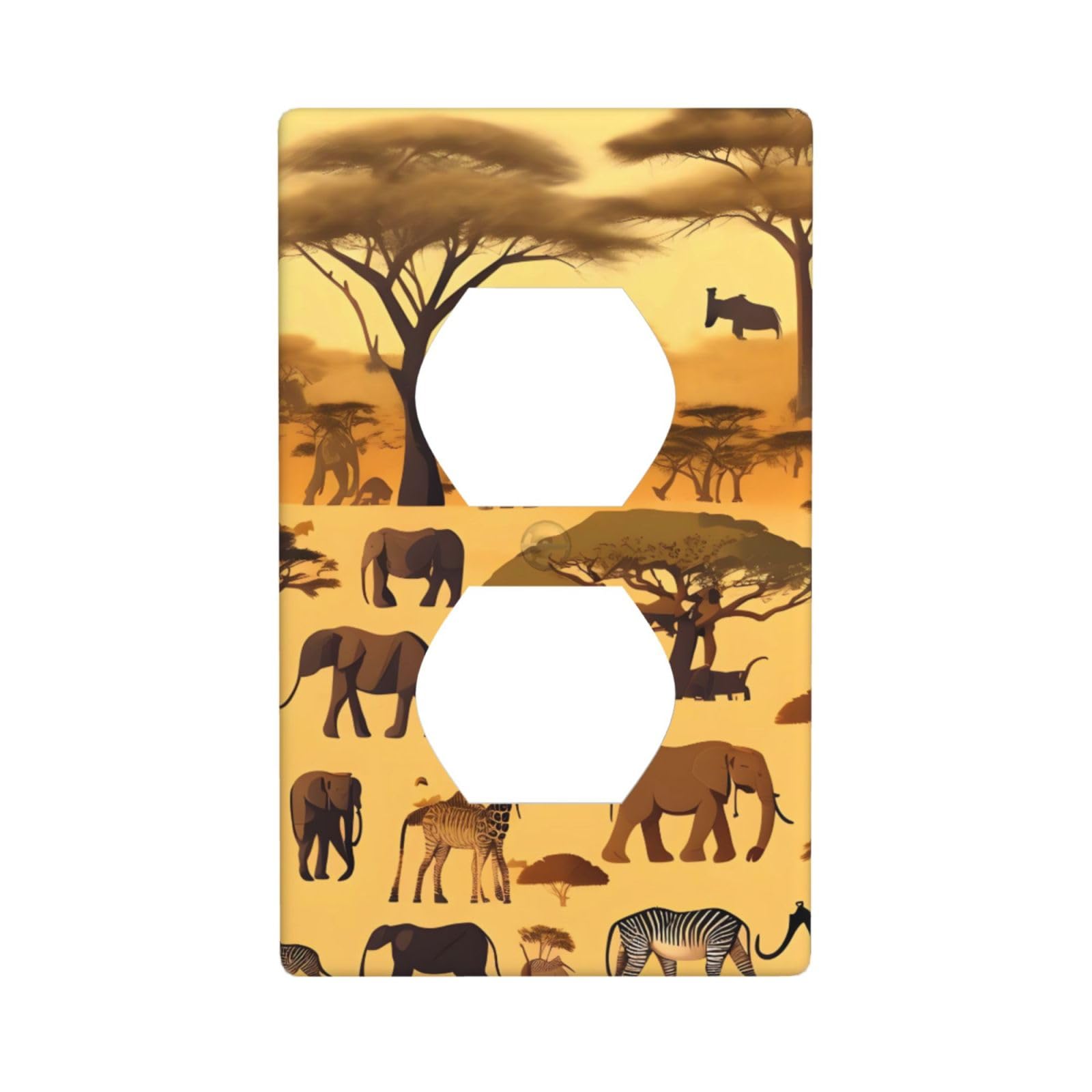 African Grassland Animals Decorative Switch Plate Cover-Unbreakable Polycarbonate Wall Plate for Home Office, 1 Gang with Screws