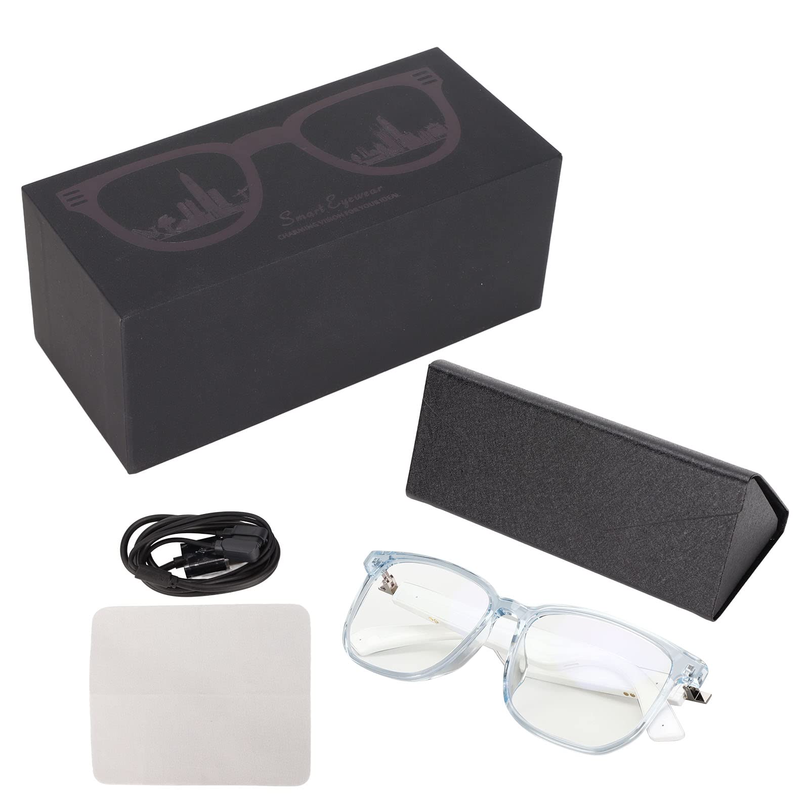 ASHATA Lunettes Bluetooth, Lunettes de étanches IP65, Lunettes de Musique sans Fil à Commande Tactile électronique avec écouteurs à Moitié Ouverts pour Les Jeux, Les Réunions, Les