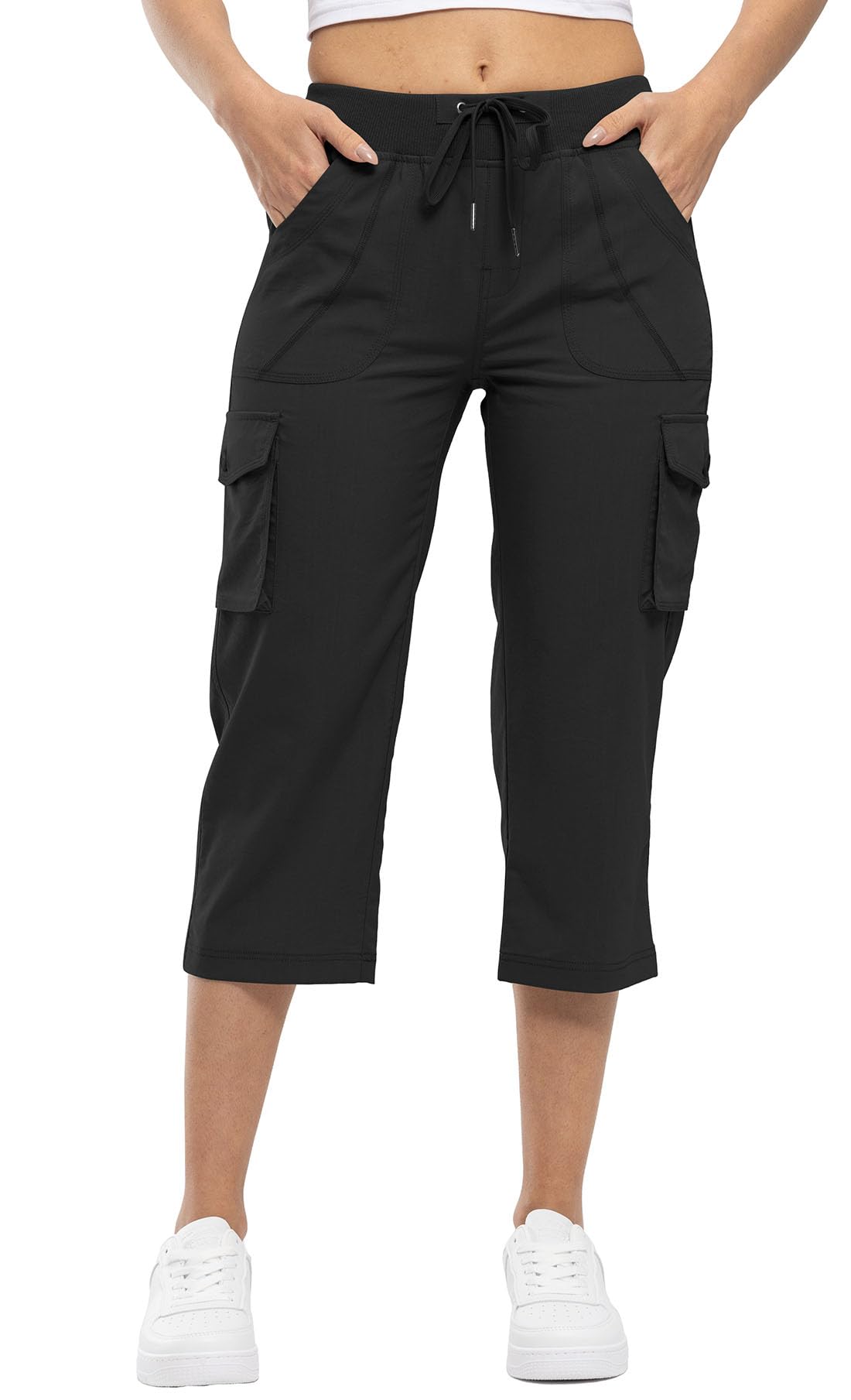 YSENTO Pantaloni estivi da donna, 3/4, pantaloni cargo leggeri, elasticizzati, da trekking, funzionali