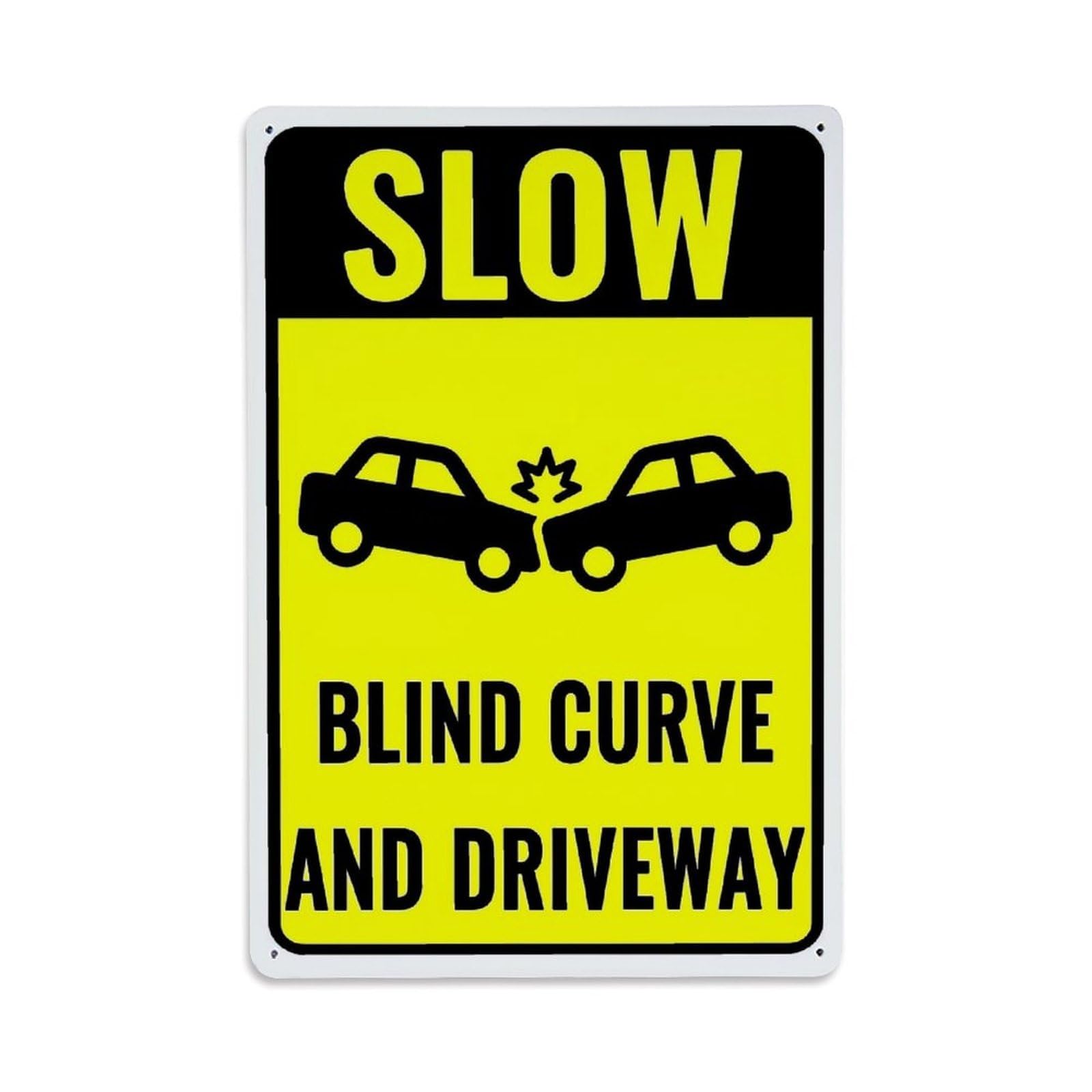 Jdfenggu Vintage Slow Blind Curve And Driveway Retro Metal Tin Sign, Metal Poster For Bar, Home, Man Cave, Kitchen, Laundry Room Art Decor 8X12 Inch