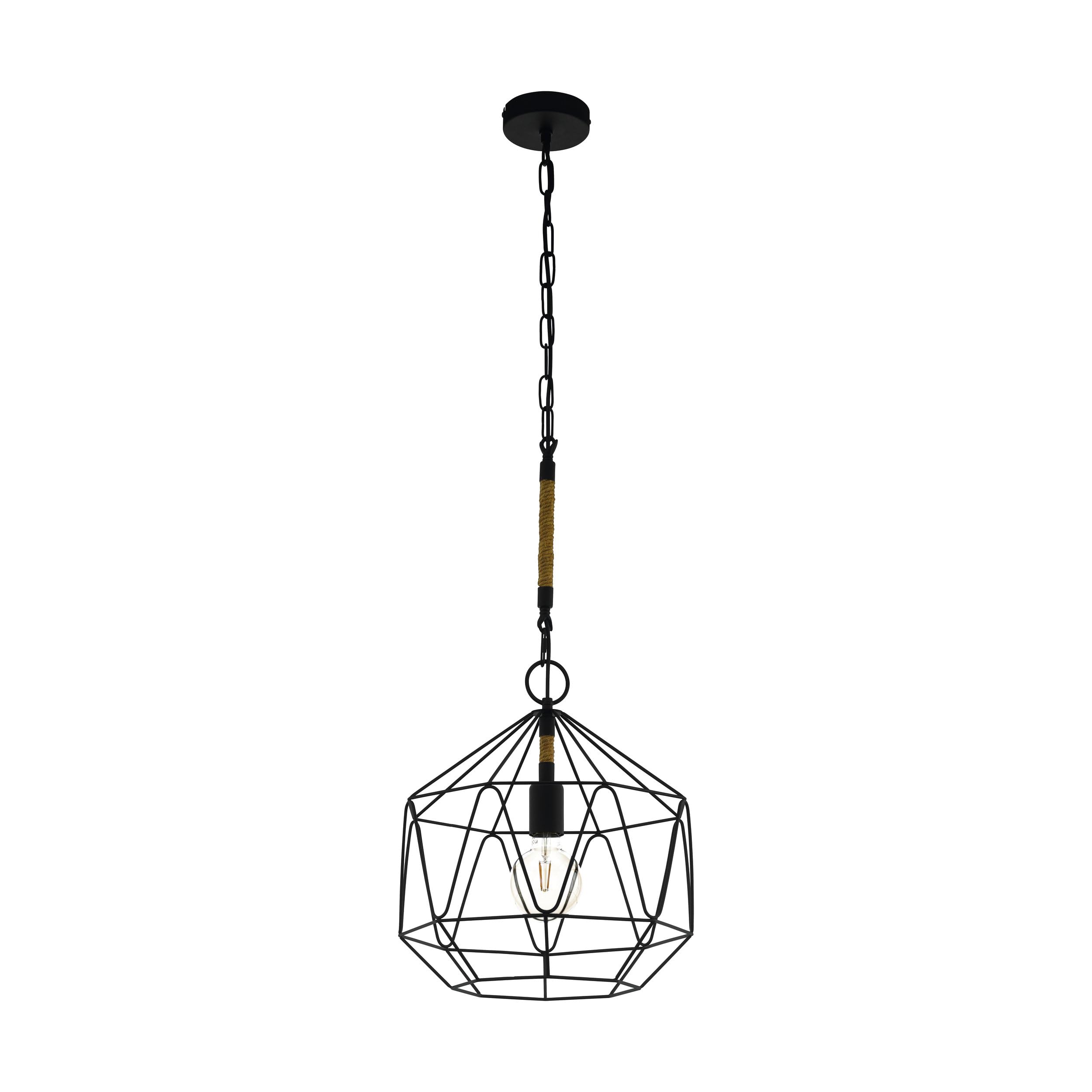 Eglo Black Cottingham Diamond Shaped Wire Pendant Suspended From Hemp