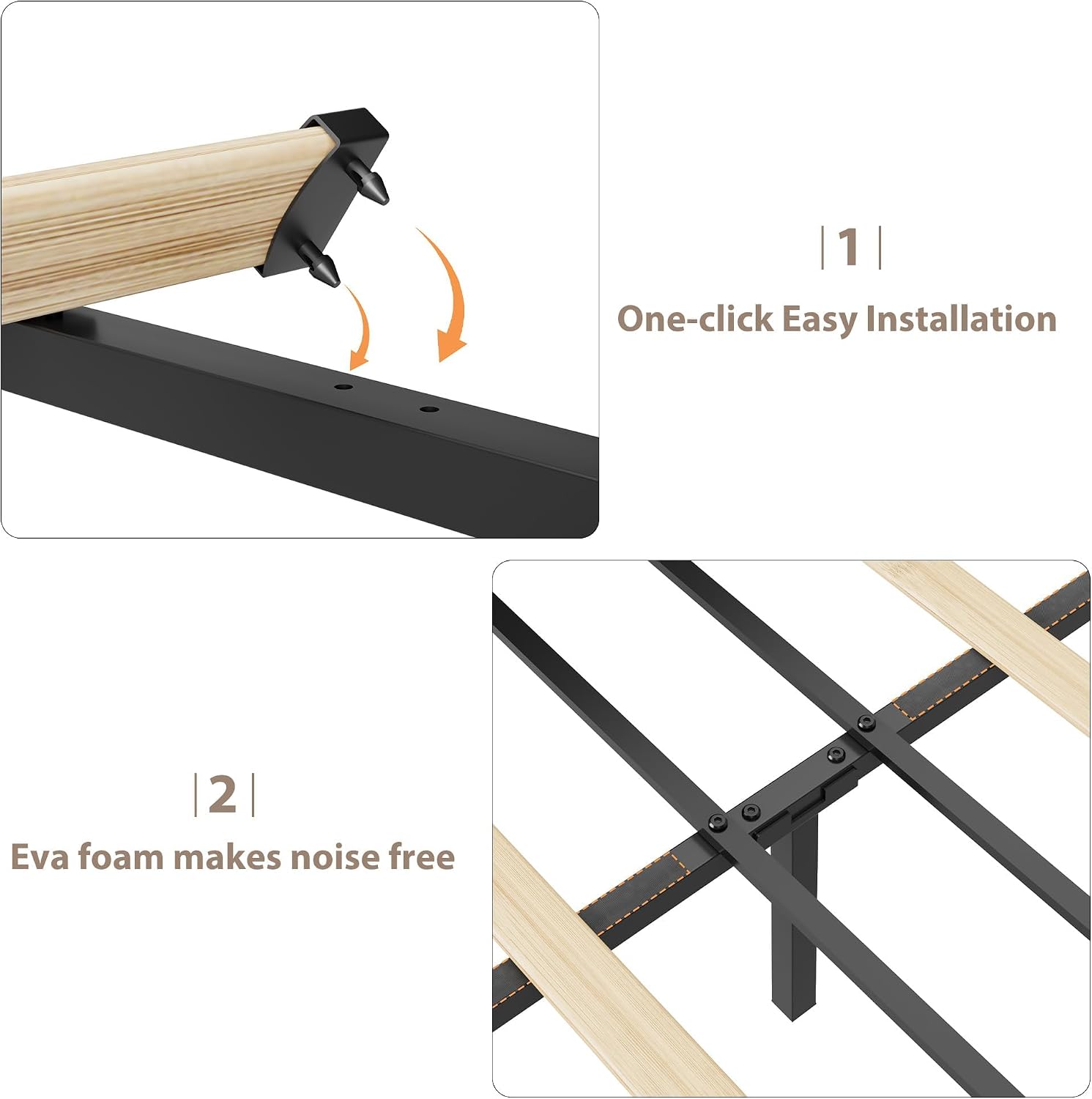 Slat installation process with one-click mechanism and EVA foam for noise reduction