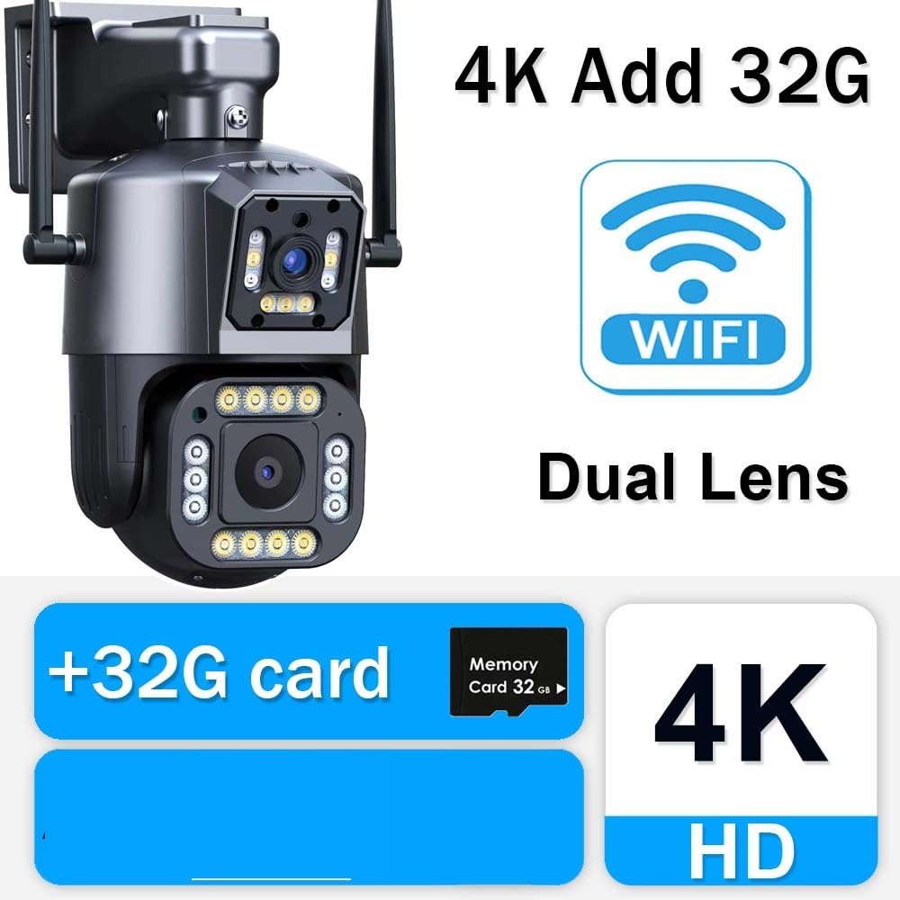 Cámara de Seguridad, Cámara IP de 16MP y 8K con Zoom 20X, cámara Seguridad inalámbrica for Exteriores, 4K, PTZ Cuatro Lentes, cámaras vigilancia CCTV for hogar Inteligente(4K Camera Add 32G)