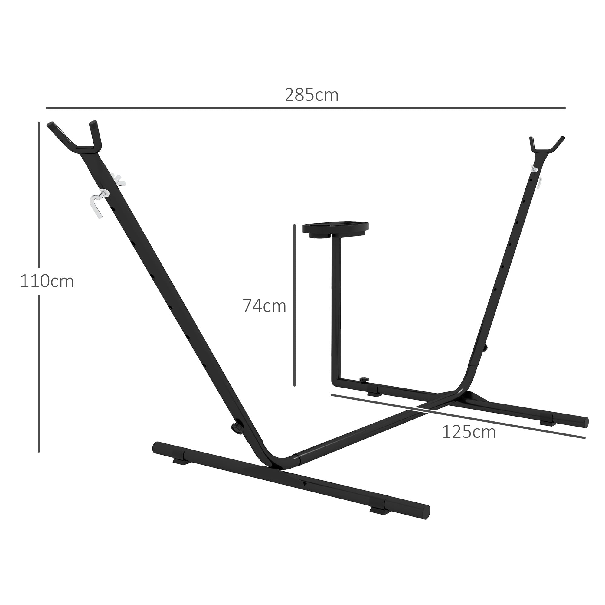 Outsunny Supporto per Amaca in Acciaio con Tavolino Integrato, Base per Amaca con Carico Massimo 150kg, Nero
