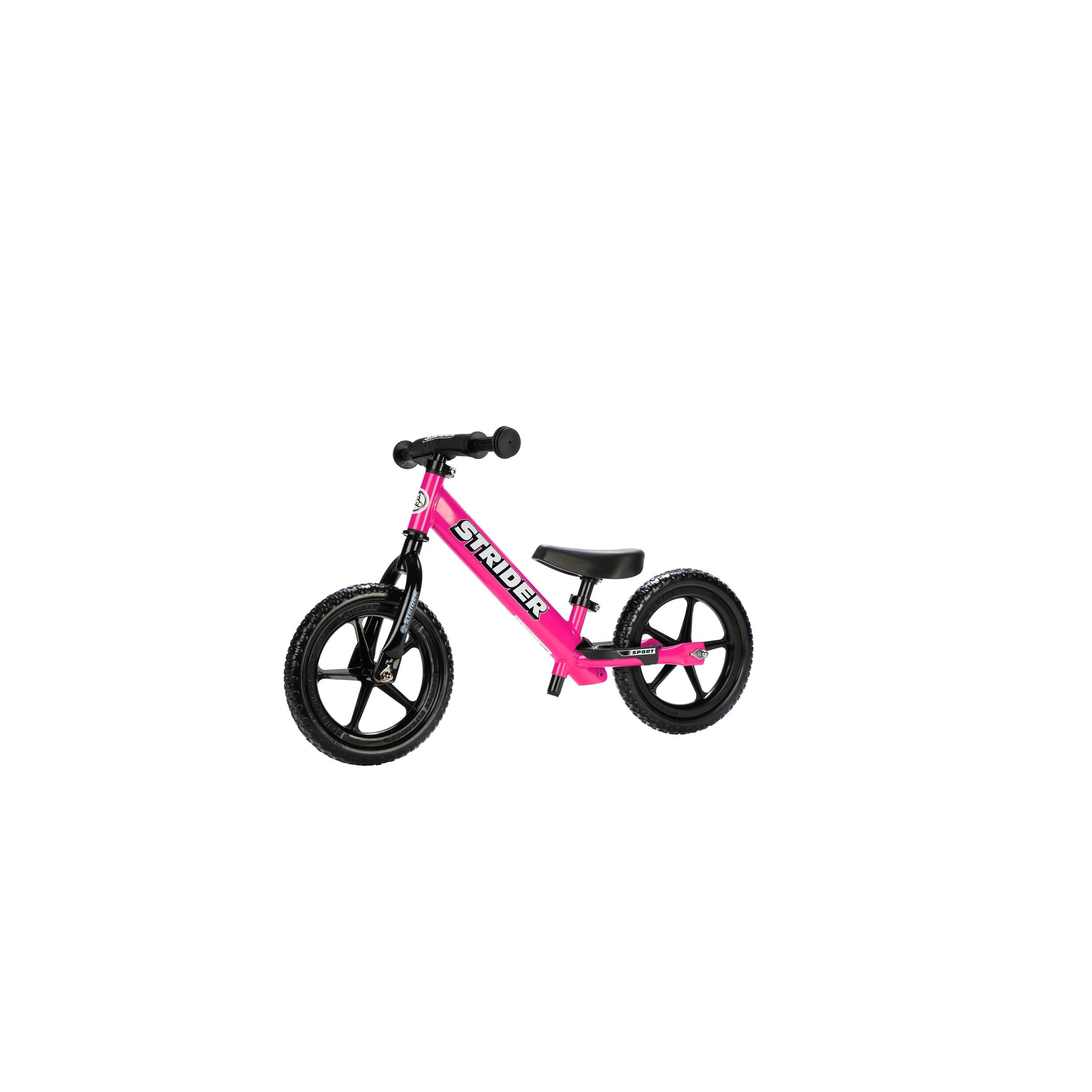 Strider 12 Sport Bike, Pink - No Pedal Balance Bicycle for Kids 1 to 4 Years - Includes Safety Pad, Padded Seat, Mini Grips, Flat-Free Tires -Easy Assembly, Tool-Free Adjustments | No-Pedal Balance Bike for Toddlers, Safety Pad, Adjustable Seat and Handlebars, Lightweight Frame, Never-Flat Tires