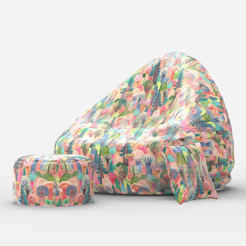 Image of Biggie Bean XXXXL Bean Bag Sofa with Cushion and Footrest - Full Printed - Official Oreka Home - Comfort Level: Standard - Theme: Serene Synergy