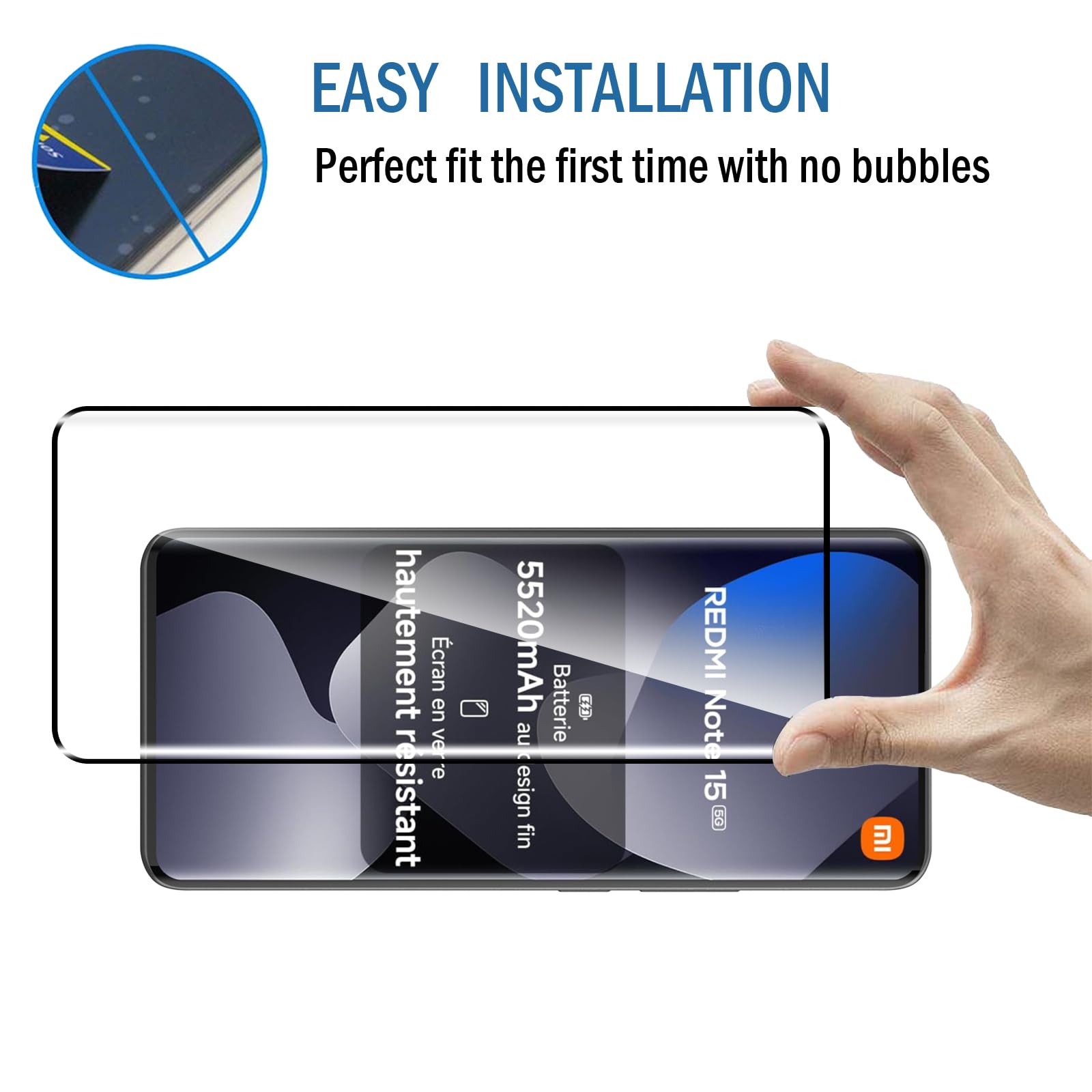 3D Verre Trempé pour Xiaomi Redmi Note 15 5G, 2+2 Pièces Protection d'écran avec Caméra Arrière Protecteur Sans Bulles Anti-Rayures HD Transparent Facile à Installer