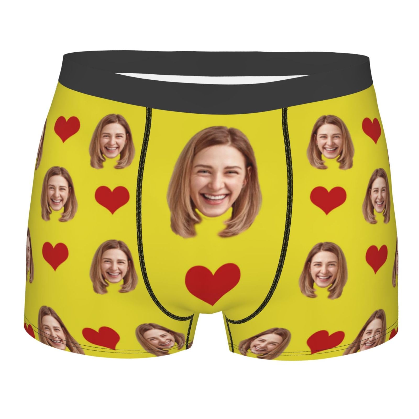 Ayambetus Men's Customise Boxer Shorts - Yellow Custom Photo Face Boxer Shorts Personalised Boxers Soft Underpants Breathable Underwear Hipster Boxer Shorts Personalized Gifts For Boyfriend Husband Birthday Christmas Valentines Day Yellow