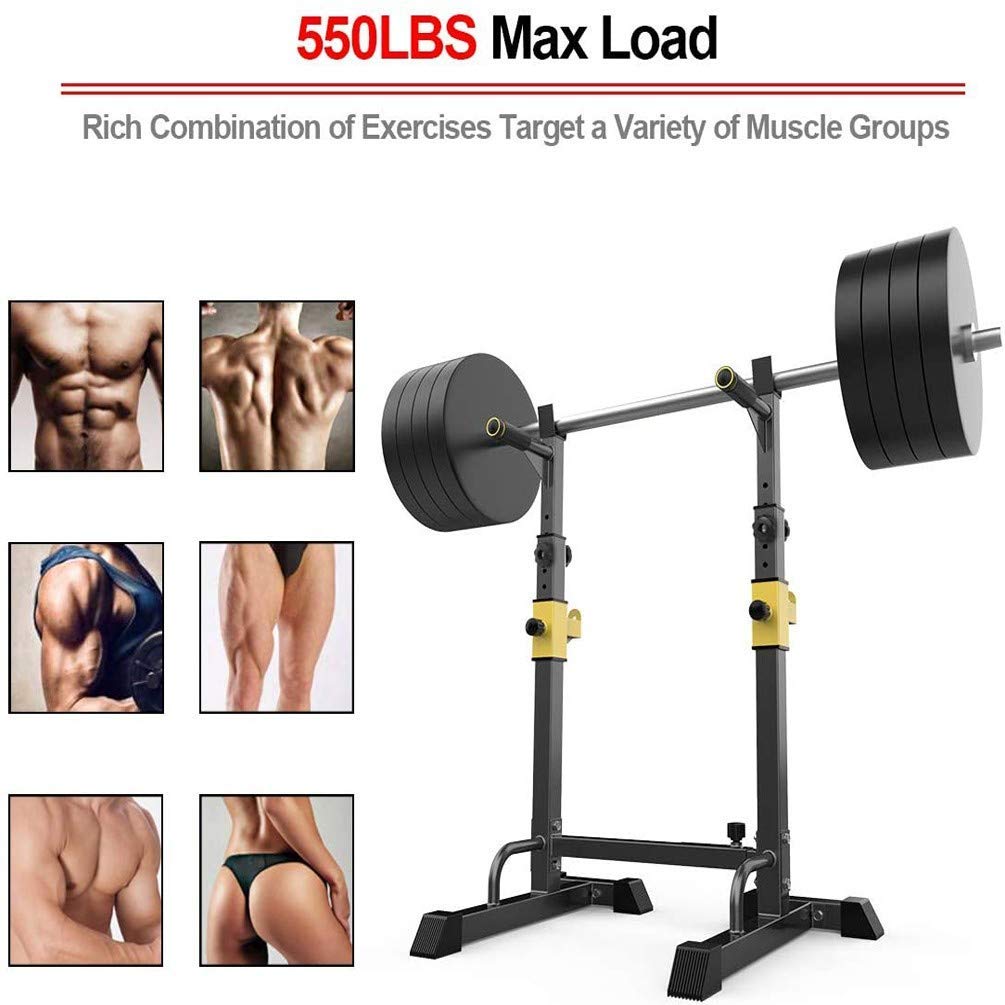 Soporte para sentadillas, banco de prensa con barra multifunción, soporte para sentadillas, soporte ajustable para prensa de banco, soporte portátil para mancuernas para entrenamiento de cuerpo compl