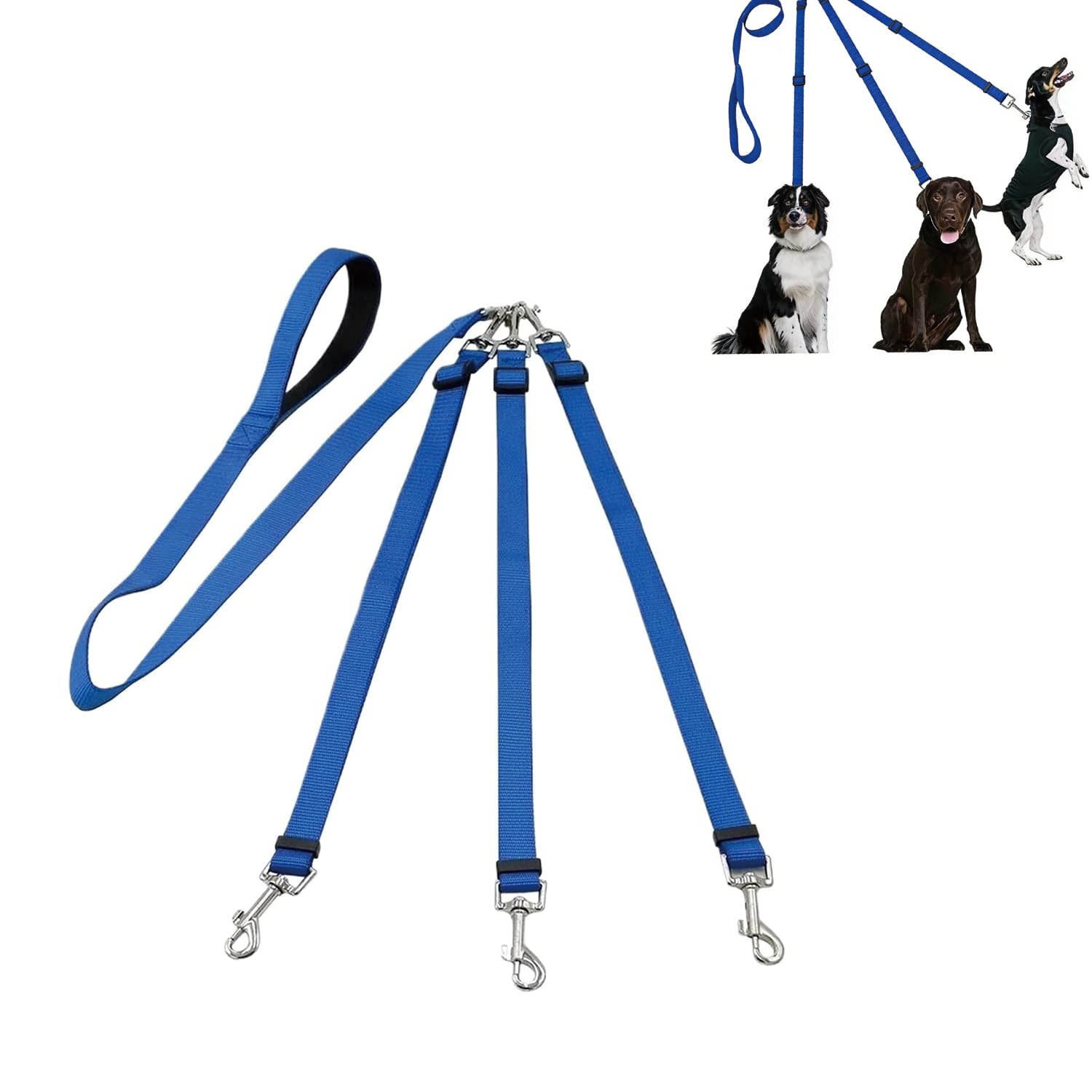 3 in 1 Dog Leashes, with Adjustable Detachable Coupler, 3 Way Dog Leash, Durable Strong Nylon Long Line Dog Leads, Anti-Pull Dog Leash, for One, Two, Three Dogs Pet Walking Hiking (Blue)