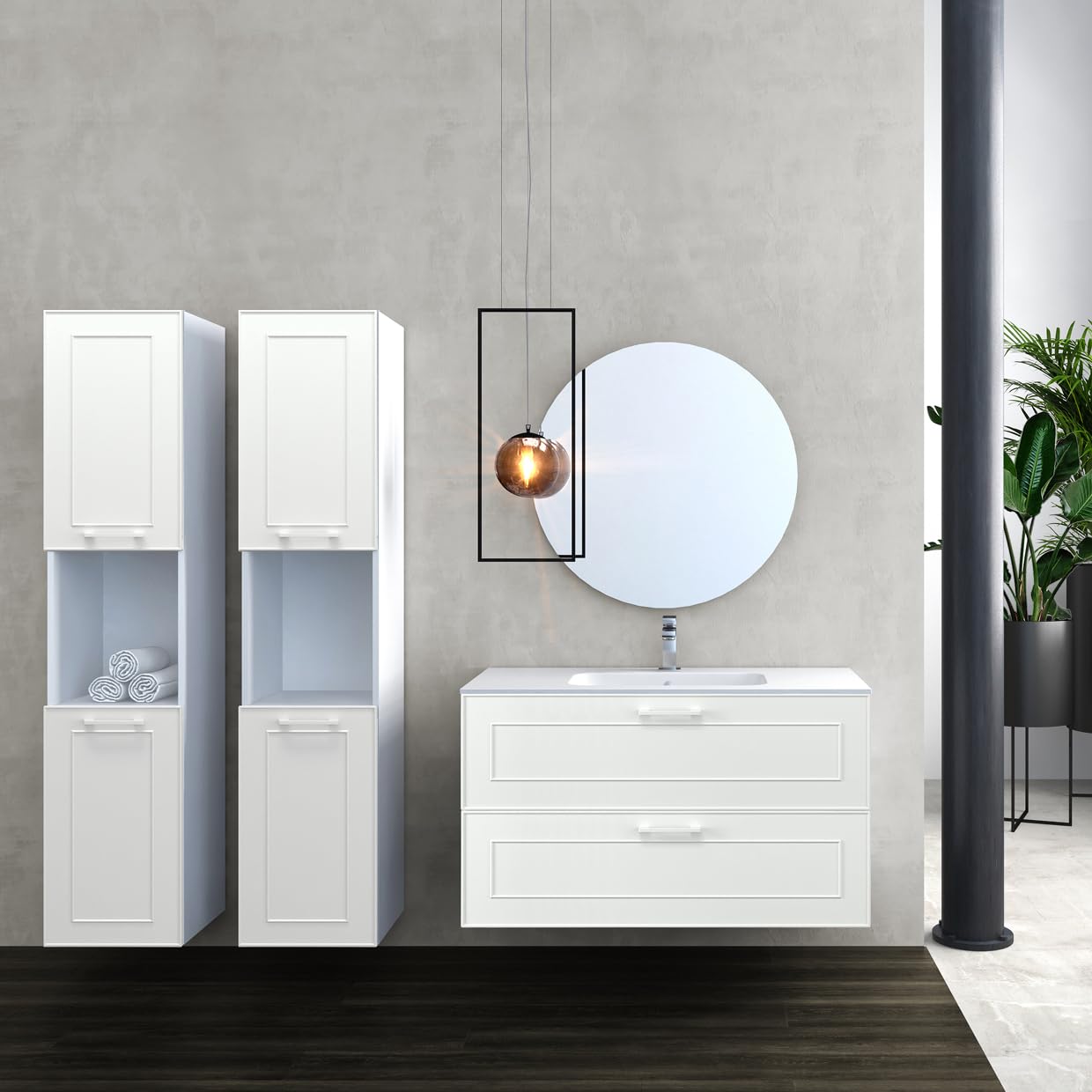 Diventa Modello Diva Frame, Mobile Bagno sospeso 100cm con 2 cassetti spaziosi e lavabo dal design moderno, colore bianco