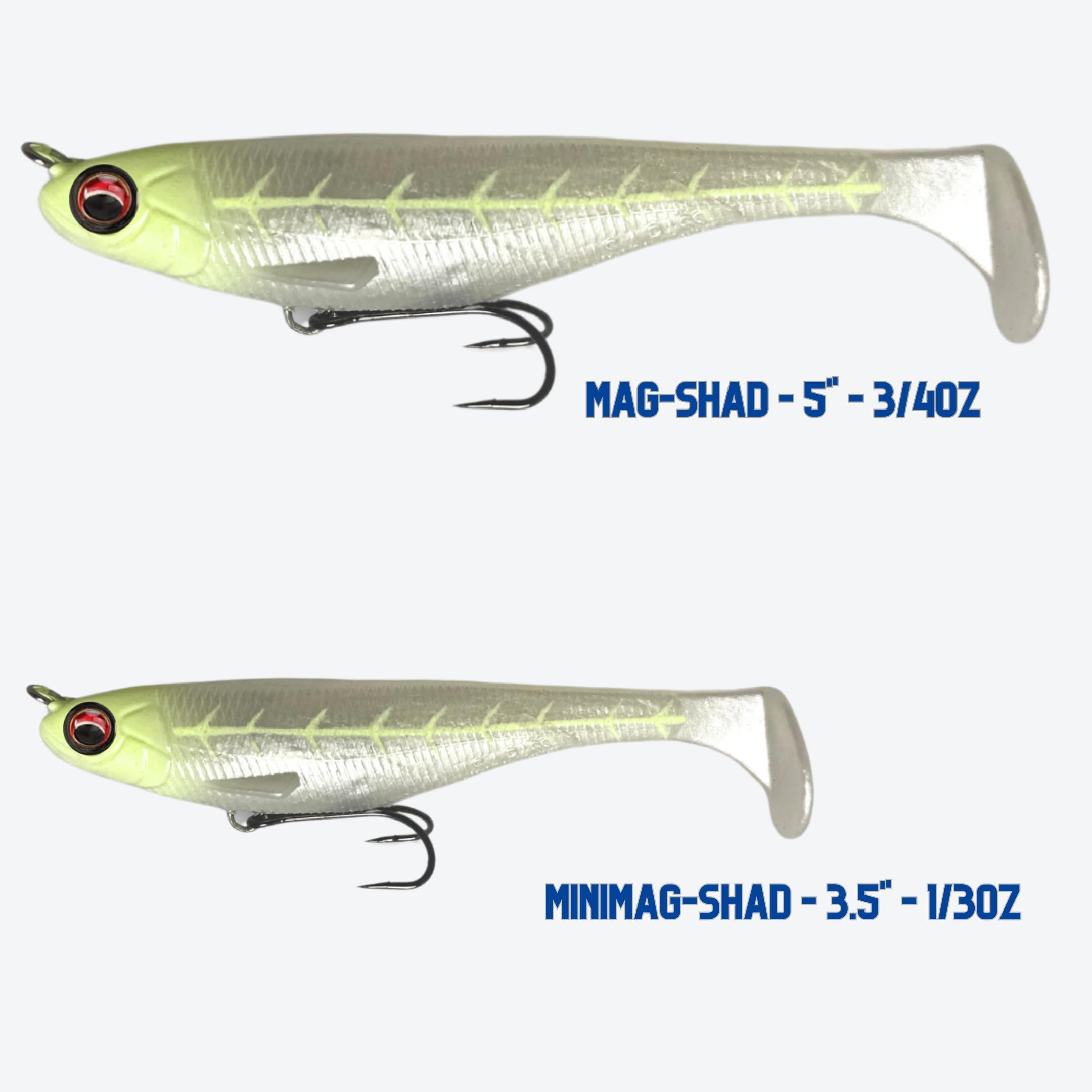 USA Bass Tackle Mag Shad – Duftinfundierter Magnum Paddle Tail Swimbaits Pre Rigged Angelköder Premium-Köder mit starkem Besitzerhaken, Angelausrüstung für riesige Raubfische
