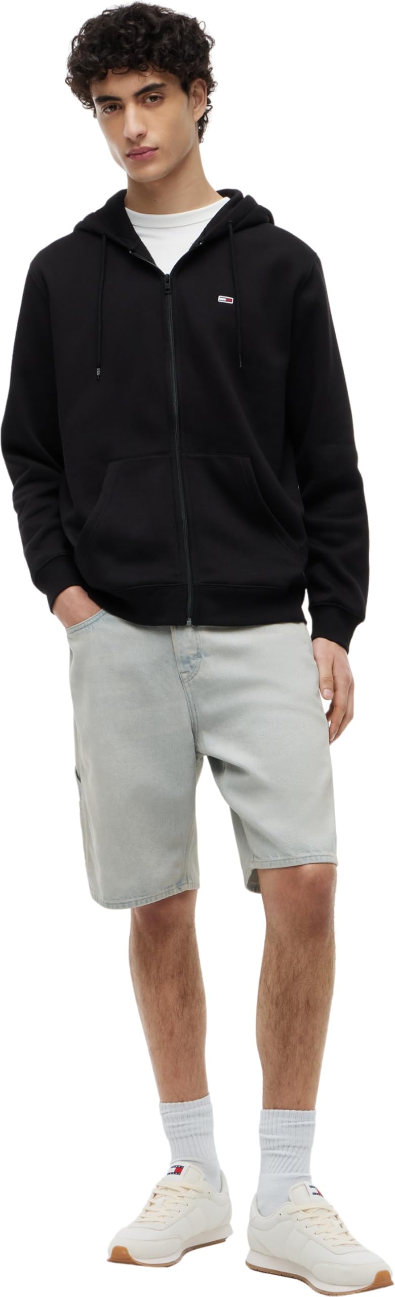 Tommy Jeans Uomo Felpa con Zip Flag Zip Thru con Cappuccio