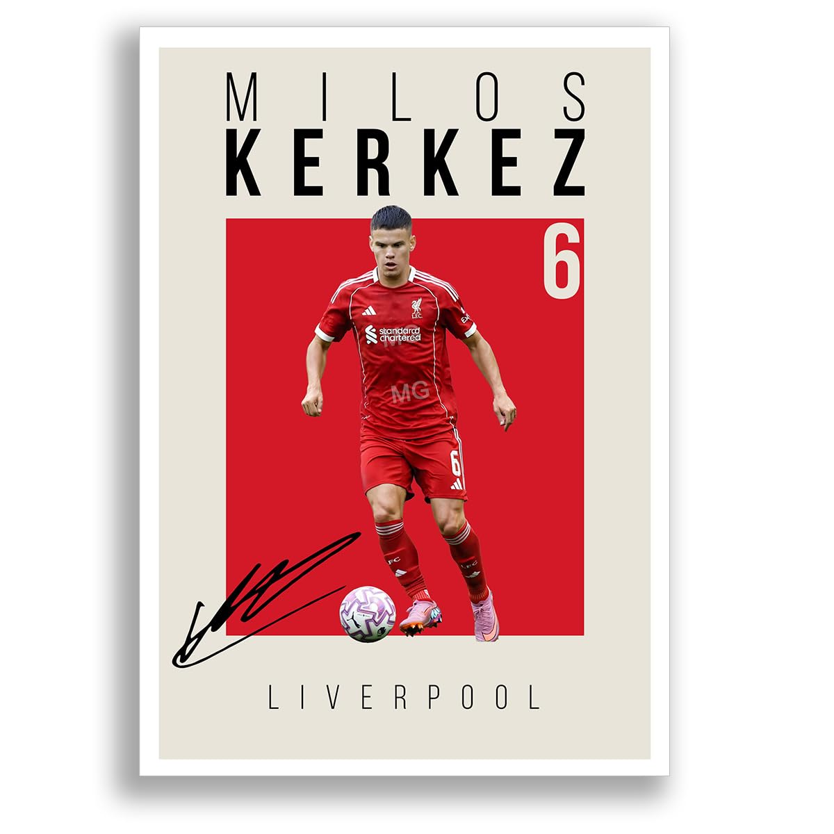 Mounted Gifts Trading A4 Poster Only Cream Milos Kerkez Liverpool Signed Photo Poster Print Picture Display Framed Autograph Memorabilia For Football Fans Gift Hungary (A4 Poster Only Cream)