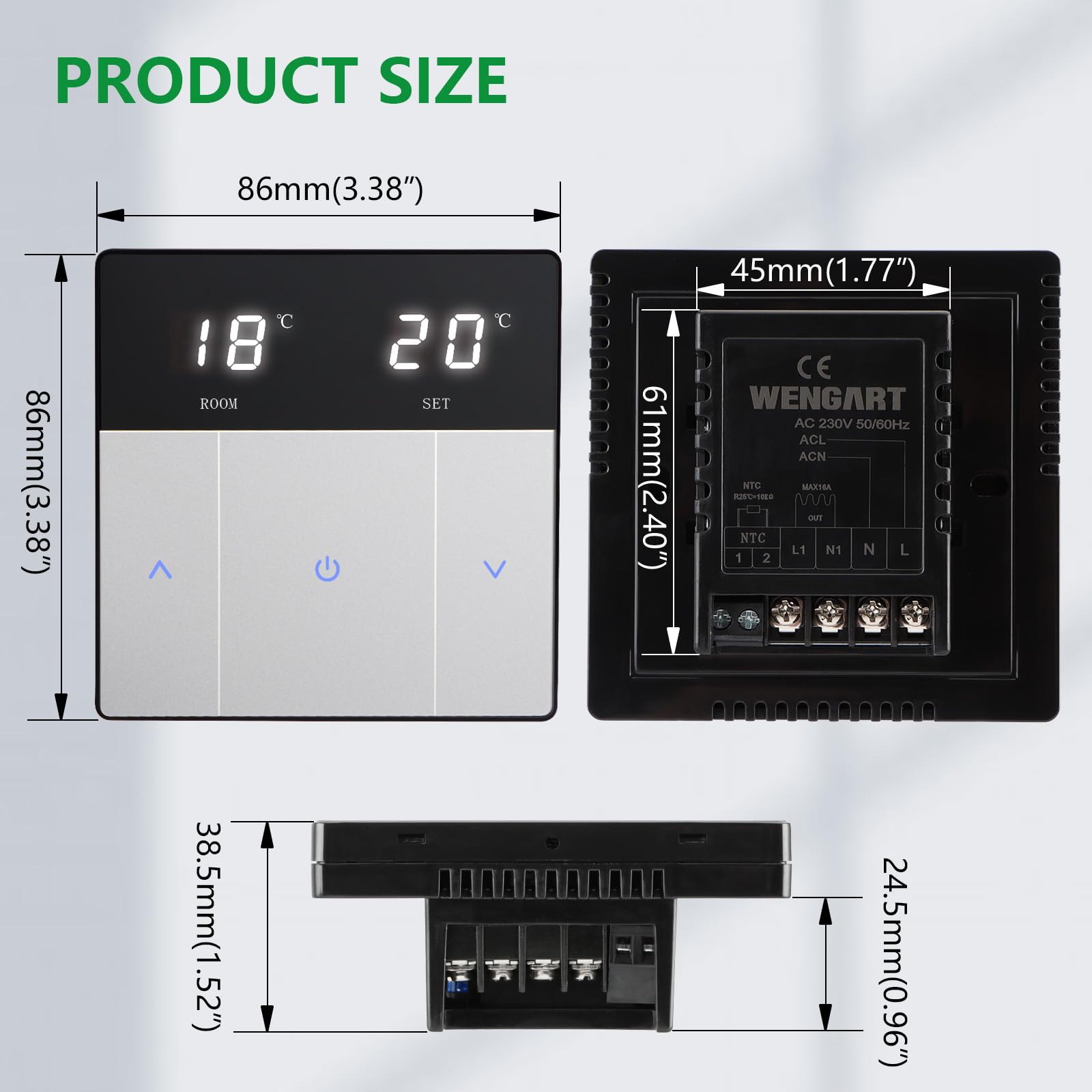 Wengart WG808 Raumthermostat für Wasserheizung & Gastherme, Touch-Display AC230V 10A, Potenzialfreier Kontakt für Boiler-Ansteuerung, Nur für 86x86mm Installationskasten, Weiß