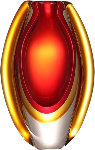 Luxury Lane Florero de cristal ovalado Sommerso soplado a mano para decoración de centro de mesa, color rojo, 8.5 pulgadas de alto Luxury Lane Florero de cristal ovalado Sommerso soplado a mano para decoración de centro de mesa, color rojo, 8.5 pulgadas de alto