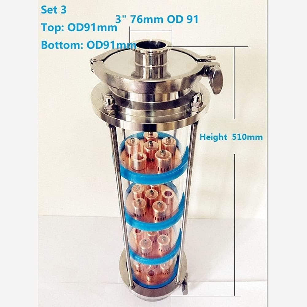 Colonna di Distillazione, Colonna di Lenti di Distillazione da 4" con Set di Piastre in Rame da 4 Pezzi, Raccordo in Vetro Spia Tri-Clamp in Acciaio Inossidabile 304(Set 3)