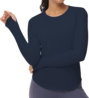 Women's Long Sleeve Workout Shirts Athletic Crewneck Hiking Tops with Thumb Hole