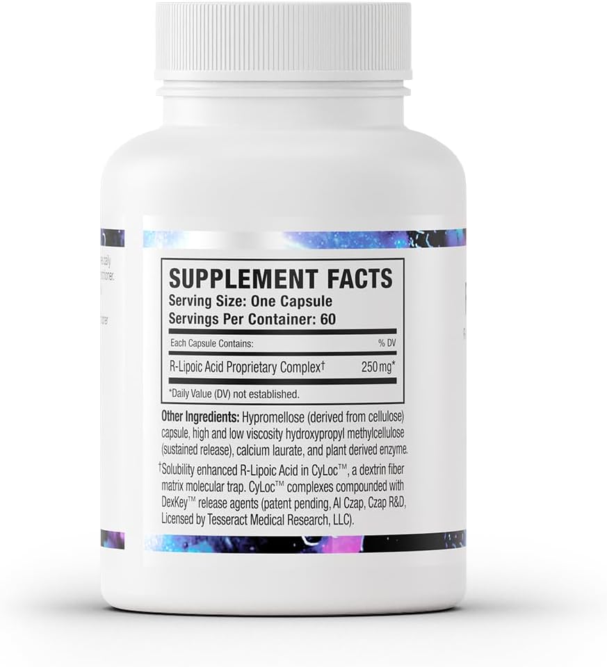 Tesseract RLA Pro SR, Lipoic Acid Supplement, 60 Capsules, Sustained-Release R-Lipoic Acid, Boosts Mitochondrial & Cellular Energy, Amino Acid Metabolism Support, Hypoallergenic