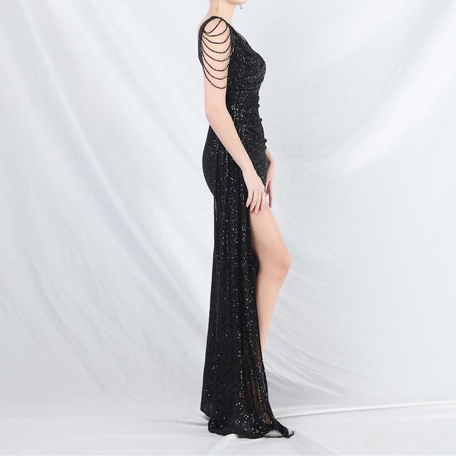 Abito da ballo da donna vintage con paillettes, in rete, con scollo a V, sexy, schiena scoperta, estivo, comodo, elegante, per il tempo libero, feste, abito da sera avvolgente