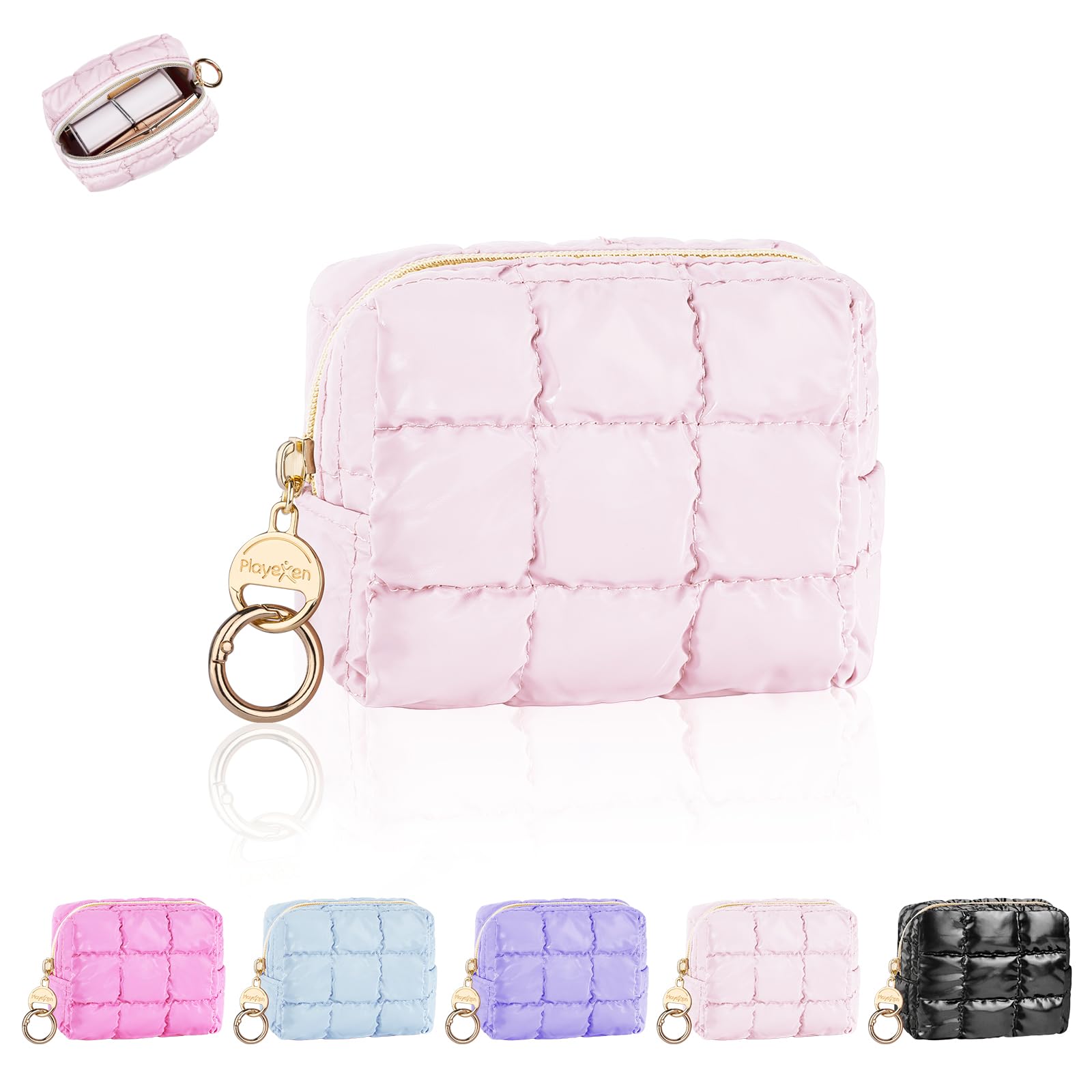 Mini Kosmetiktasche Make UP Tasche Klein Schminktasche Damen für Lippenstift Reisezubehör-Organizer Wasserdichte Kulturbetuel PU Leder mit Baumwolle Geschenk Mädchen Beste Freundin 11*5,5*8,5cm(Rosa)