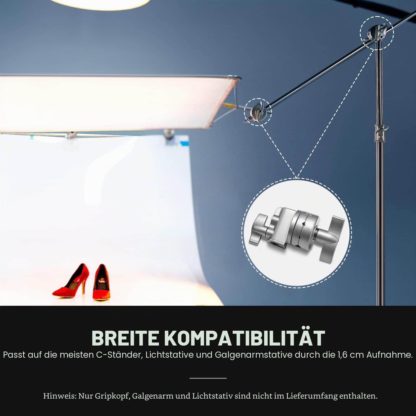 NEEWER Multi Functional Heavy Duty 2,5 Zoll Grip Head Swivel Head Holder Montageadapter für Light Stand, Extension Boom Arm und andere Fotoausrüstung mit 1/2,1/4,3/8,5/8 Zoll Mount (Silber)