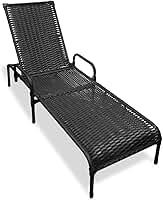 Espreguiçadeira Reclinável MRDDECORA Preta para Jardim e Piscina com Encosto Regulável e Proteção UV