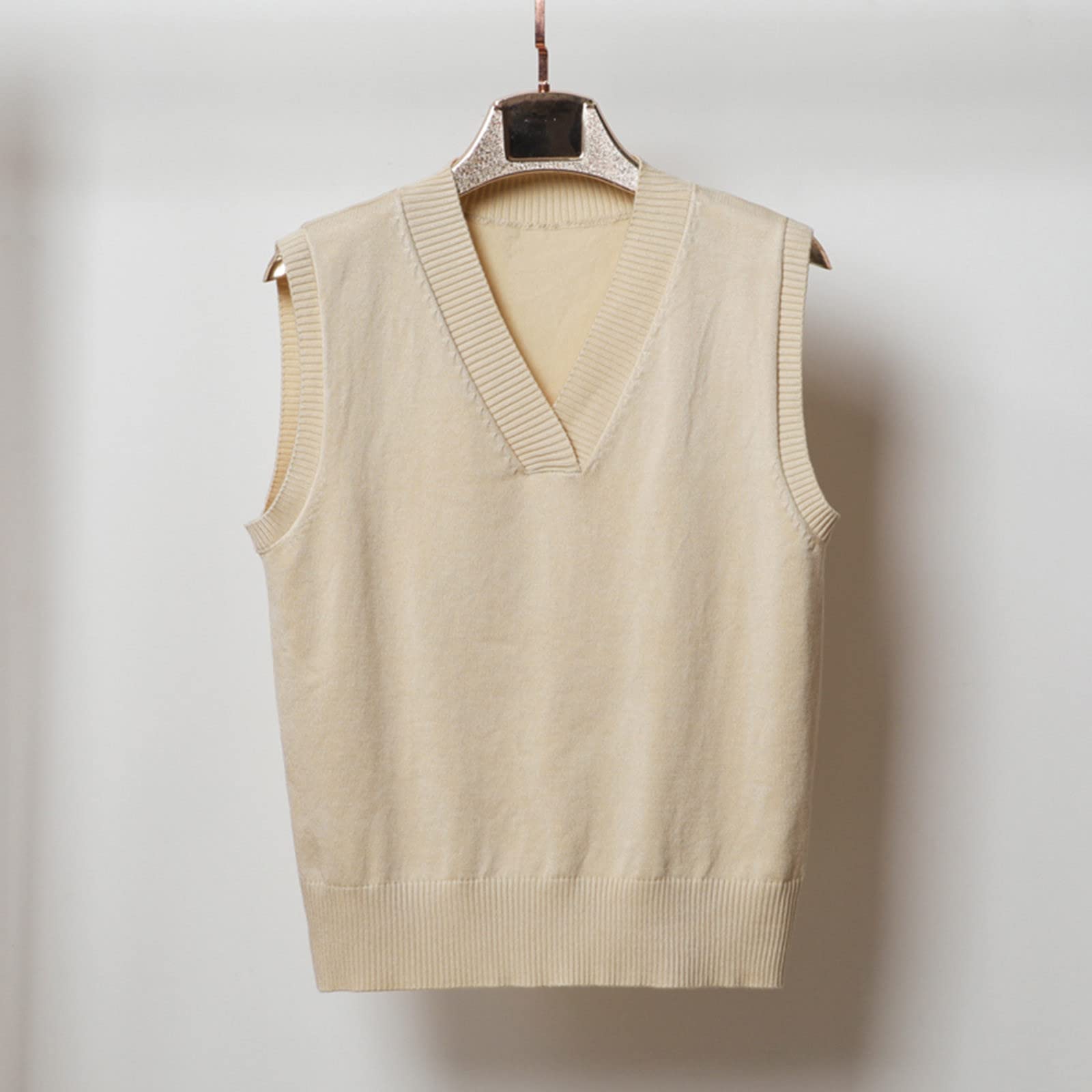 Pull sans manches en tricot pour femme - Débardeur en tricot à carreaux - Pull surdimensionné à col en V - Tricot torsadé vintage rétro élégant - Printemps automne hiver