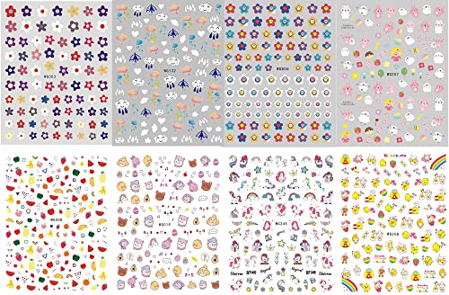 8 Sheet Cute Nail Stickers For Kids Nail Art Stickers Decals Self-Adhesive Pegatinas Uñas Holiday Christmas Cute Colorful Rainbow Nail Nail Supplies Nail Art Design Decoration Accessories Christmas Gift #TOP5