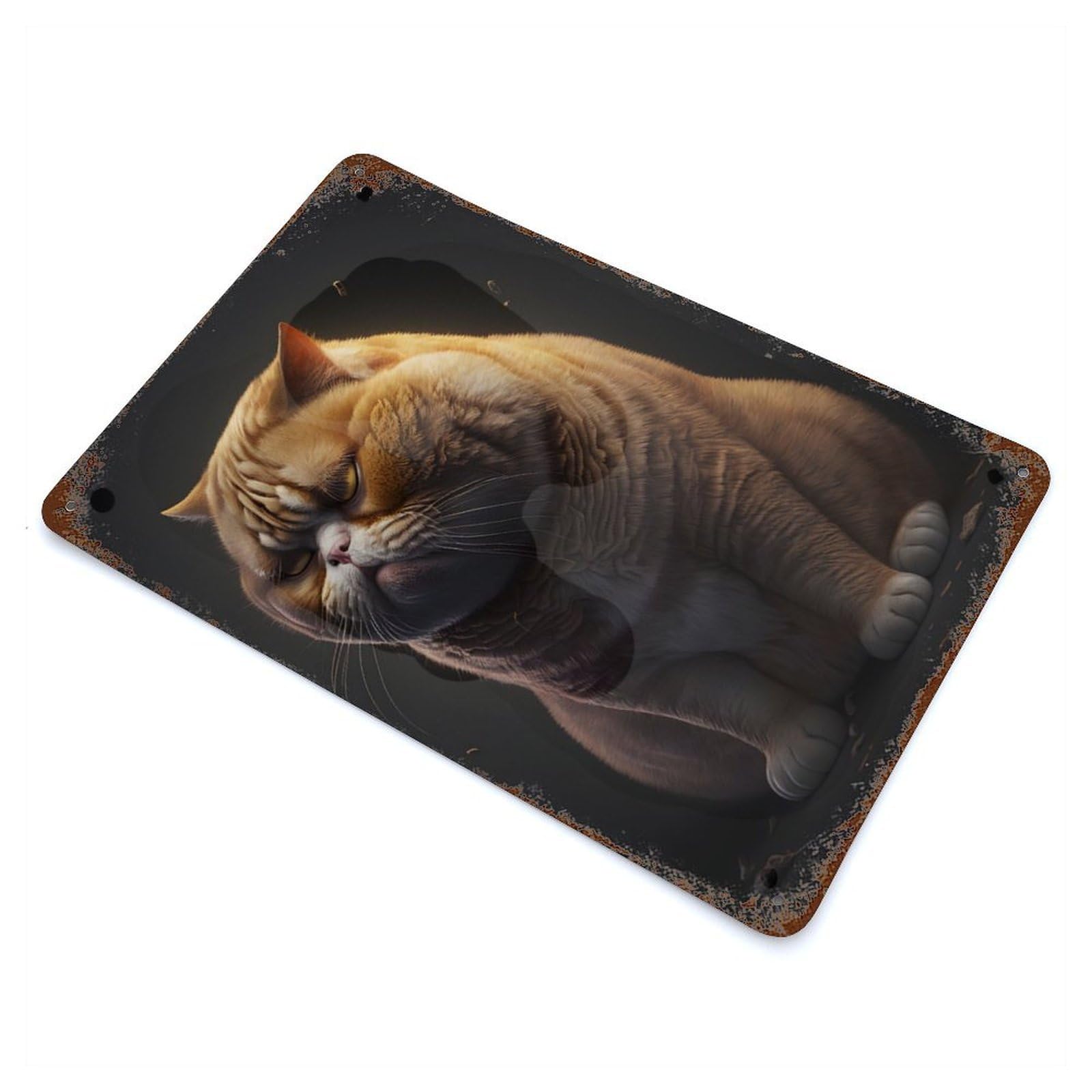 Retro Metal Sign with FAT CAT ORANGE Design 11.8"x7.9", for Shed, Workshop And Garage Wall Decor, Industrial Home Decor
